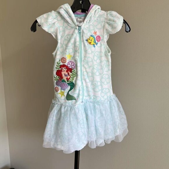 Disney Store Size 5/6 The Little Mermaid Ariel Swimsuit Beach Terry Cover Up - Picture 2 of 8